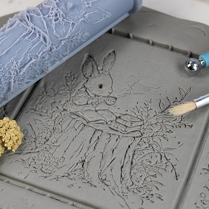 Bunny Clay Texture Roller (4") - Storybook Set #01 - Embossing Pattern Roller for Polymer & Ceramic Clay, Pottery & Crafts