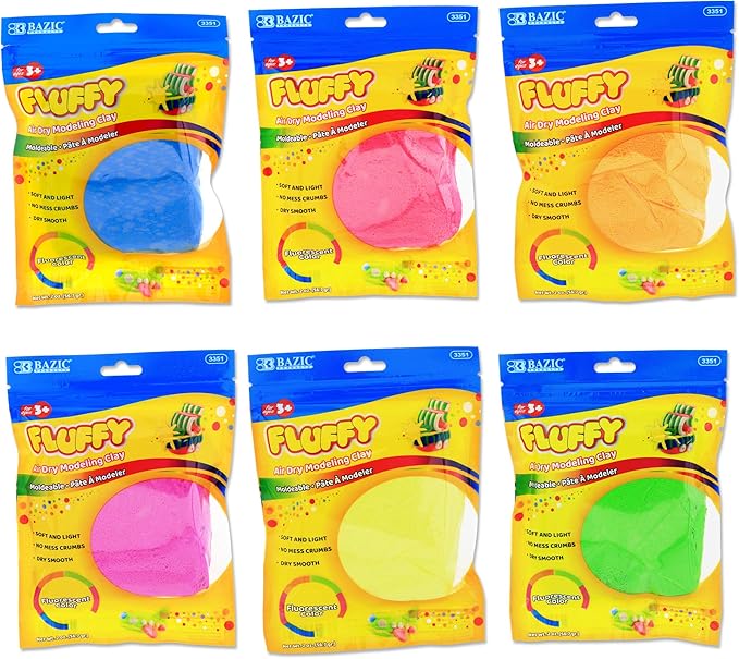 BAZIC Products Air Dry Clay 6 Neon Color 12 oz, Light Modeling Dough Art Craft Slime, Non Toxic Gift for Artist Kids Toddler Boys Girls, 6-Pack