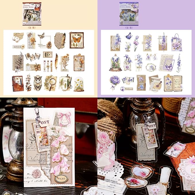 240 Pieces Vintage Writing-Themed Aesthetic Stickers, Waterproof PET Decals for Scrapbooking, Bullet Journals, Planners, Flower, Butterfly, Writing Paper, Envelope Stickers for Adult DIY Crafts