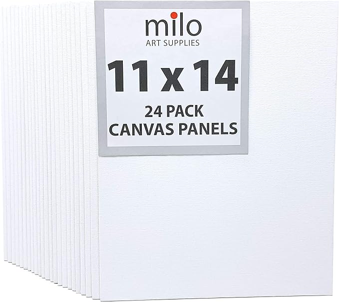 milo Canvas Panel Boards for Painting | 11x14 inches | 24 Pack of Flat Canvas Panels, Primed & Ready to Paint Art Supplies for Acrylic, Oil, Mixed Wet Media, & Pouring, Bulk Painting Party Pack