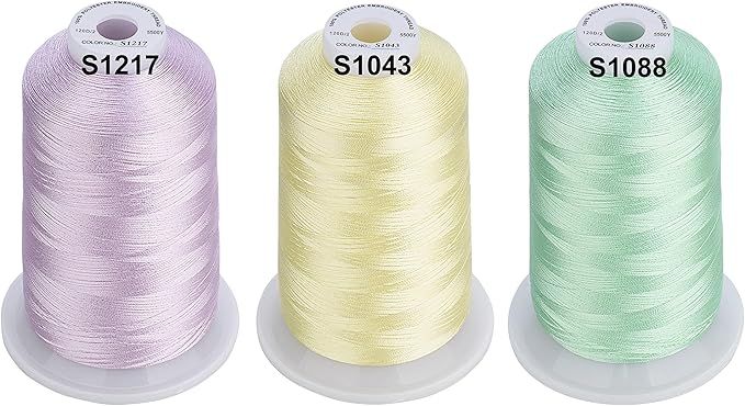 Simthread - 33 Selections - Various Assorted Color Packs of Polyester Embroidery Machine Thread Huge Spool 5500Y for All Sewing Embroidery Machines - 6xPastel Colors 2