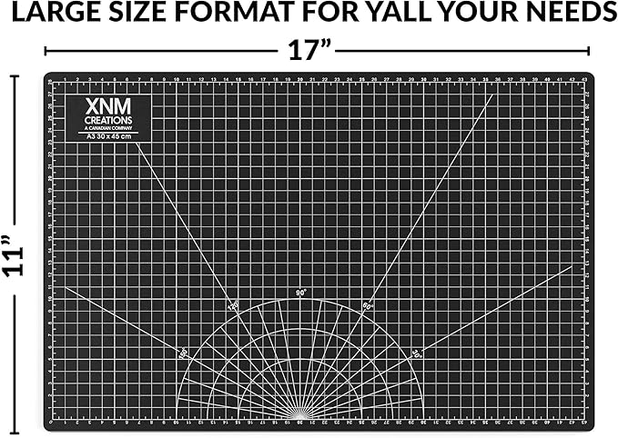 XNM Premium Self Healing Cutting Mat - 12 Inches by 18 inches - A3, 3 Layer Quality PVC Construction - Dual Sided, Imperial and Metric Grid Lines - Perfect for Cutting, Sewing, and Crafts