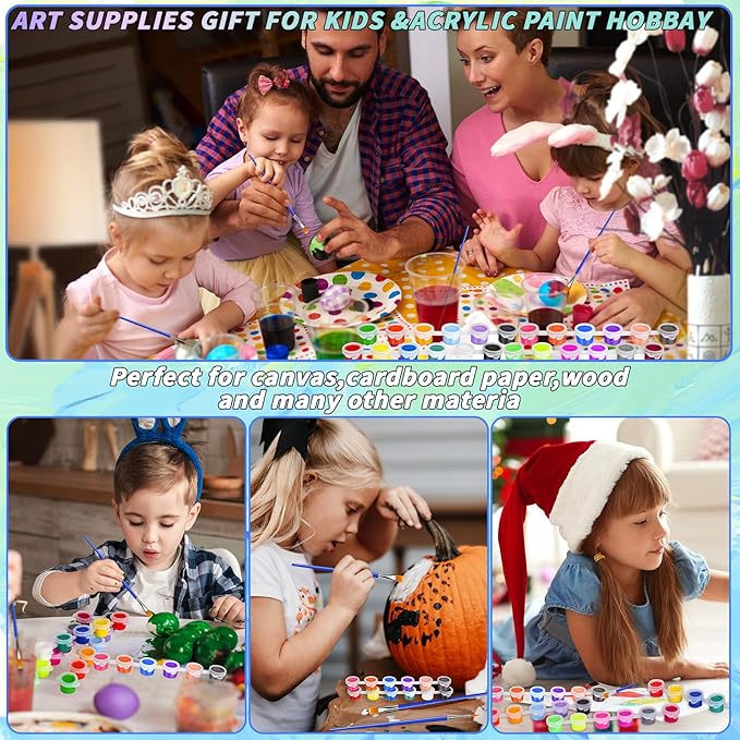 560 Pcs 24 Colors Mini Acrylic Paint Bulk for Kids Adults,20 Set Washable Craft Painting Kit, Acrylic Paint Strips Container with 40 Pcs Paintbrushes for Home Classroom Party Favors Paiting Gifts
