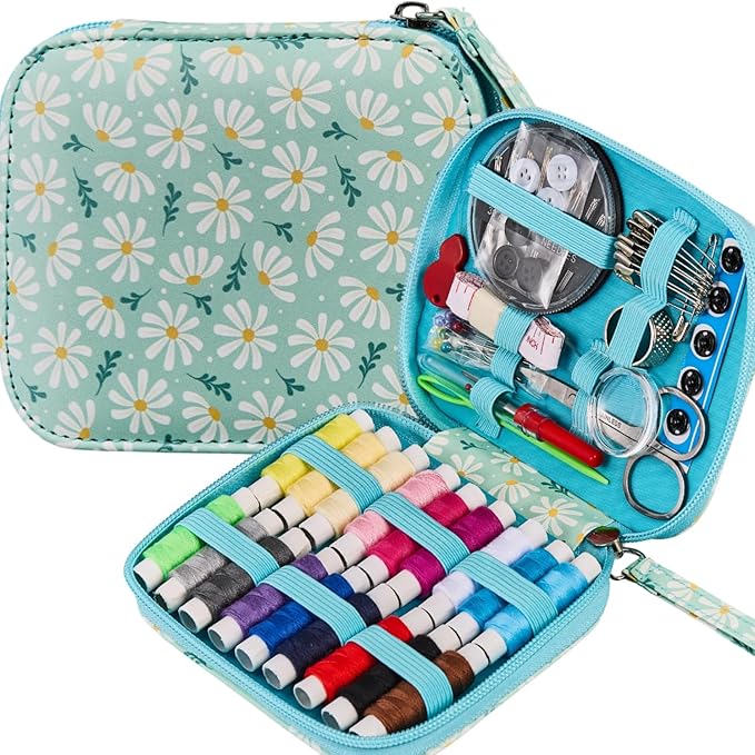 Printing Sewing Kit Chrysanthemum Pattern Sewing Set Small Travel Sewing Kit for Adults, 87 PCS Professional Sewing Supplies Accessory for Emergency, Home