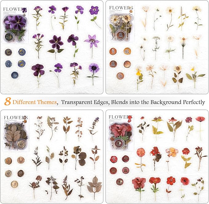 320PCS Pre-Cut Floral Stickers Set Small Flower Decal Journal Stickers PET Flower Sticker for Journaling Scrapbooking, Double Blade Line-Easy to Peel