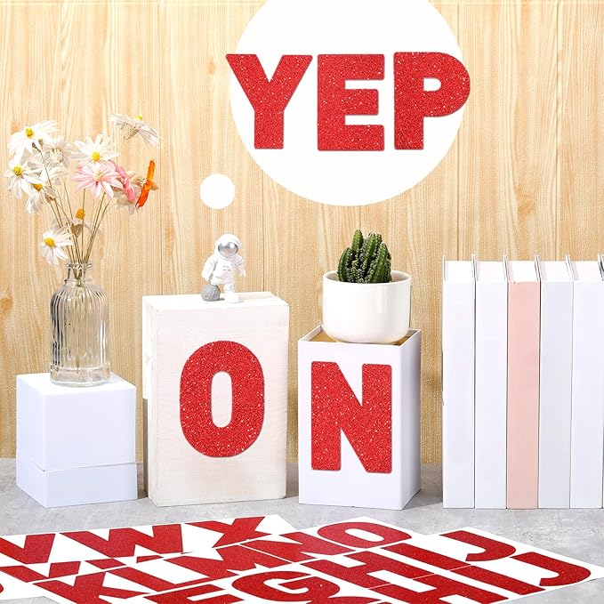 Harloon 232 Pcs 24 Sheets Large Glitter Letter Stickers Big Font Alphabet Letter Self Adhesive Letters Kit Mailbox Stickers for Mailbox Bulletin Boards Classroom Home(Red,4 Inch)