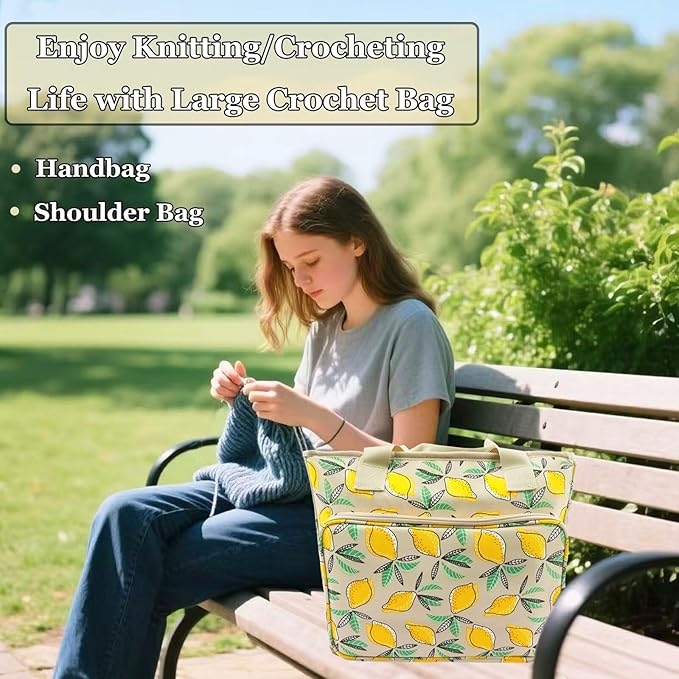 Mdoker Knitting Bags and Totes Organizers Large Crochet Bag Lightweight Yarn Bags for Travel Yarn Storage Organizers for Crochet Hooks,Yarn,Knitting & Crochet Supplies (Yellow Lemon)