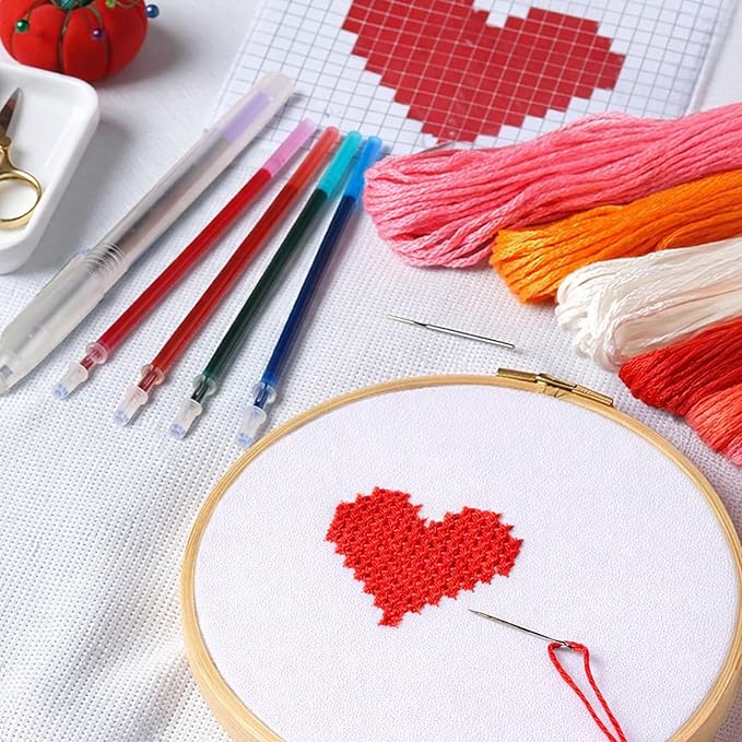 KEPYDRMTF Embroidery Fabric Kit with Water-Soluble Pens - 24pcs (6 Cotton Fabric Squares 11.8"x11.8" + 6 Colored Pens) | for Embroidery Projects, Upholstery Decoration & DIY Crafts (12 PCS)