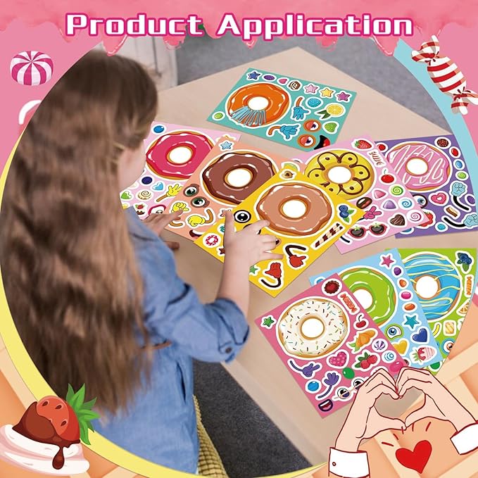 DUJAA 27 Sheets Donut Stickers for Kids, DIY Art Crafts, Make Your Own Donut Stickers, Mix and Match Sweets and Treats Fruit, Birthday Gifts, Teacher Reward