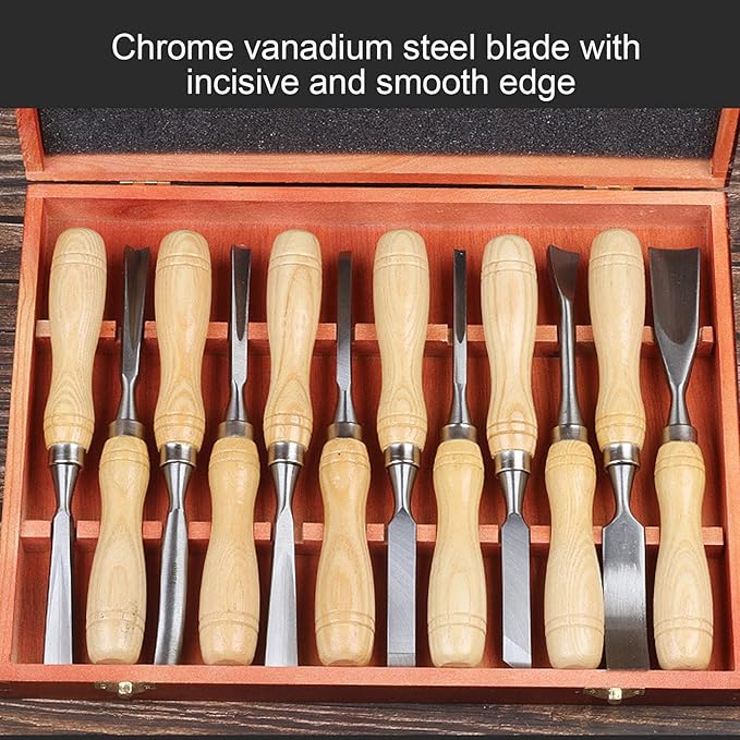12Pcs Wood Chisel Set, 60CRV Blade Wood Carving Chisels Kit, Woodworking Chisels, Wood Carving Tools with Wooden Storage Case