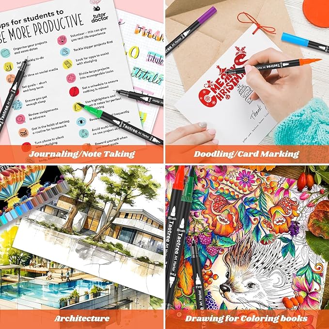 Taotree 150 Colors Dual Tip Art Markers Pens for Adult Coloring Book, Artist Fine & Brush Tip Coloring Markers Drawing Pen for Journaling Note Taking Lettering Calligraphy Craft Art Supplies Set