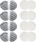 MABOZOO Assorted Chunky Yarn for Crocheting, Hand/Arm Knitting,8 Pack Fluffy Jumbo Chenille, Soft Plush Bulky Yarn,Giant Thick Fuzzy,4 White & 4 Grey, 31.7 Yds/8 Oz Each