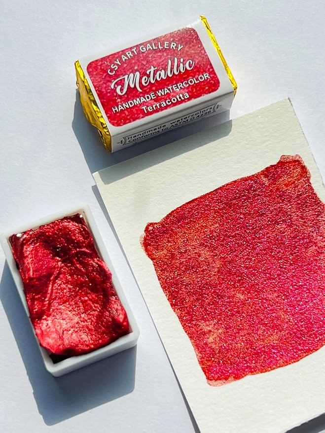CSY art gallery Metallic Handmade Watercolor Paint Full Pans Shimmer -Glitter Watercolors Choose Your Color (Terracotta)