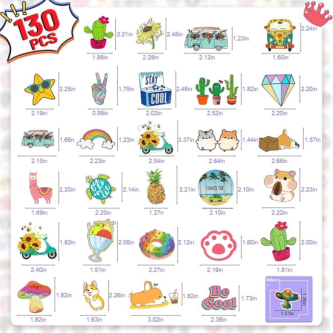 Arme 130Pcs Cute Stickers Pack, Colorful Vinyl Stickers for Water Bottles Computer Skateboad Phone Notebooks, Cute Stickers Waterproof, Pet Sticker for Toddlers Kids Teens Girls Boys