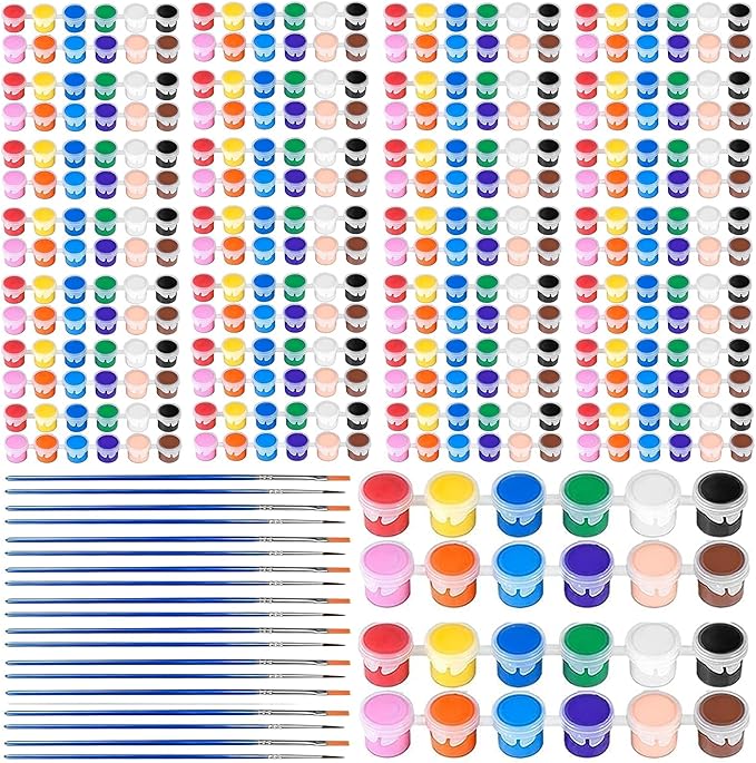420Pcs Washable Acrylic Paint for Kids Arts and Crafts, 30 Gouache Watercolor Paint Sets of 12 Colors for Party Classroom Painting Supplies, 30 Flat and 30 Pointed Brushes