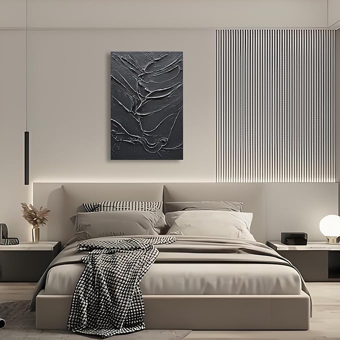 Art Hand-Painted Black Texture Minimalist Art Oil Painting 36x24 inch Modern Abstract Art Home Wall Decorative Art