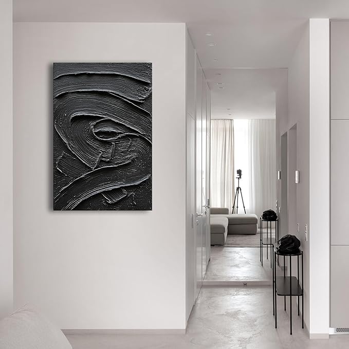 NANKAI Art Hand Painted Black Texture Abstract Oil Painting Contemporary Minimalist Art Home Wall Decoration Painting 36x24 inches