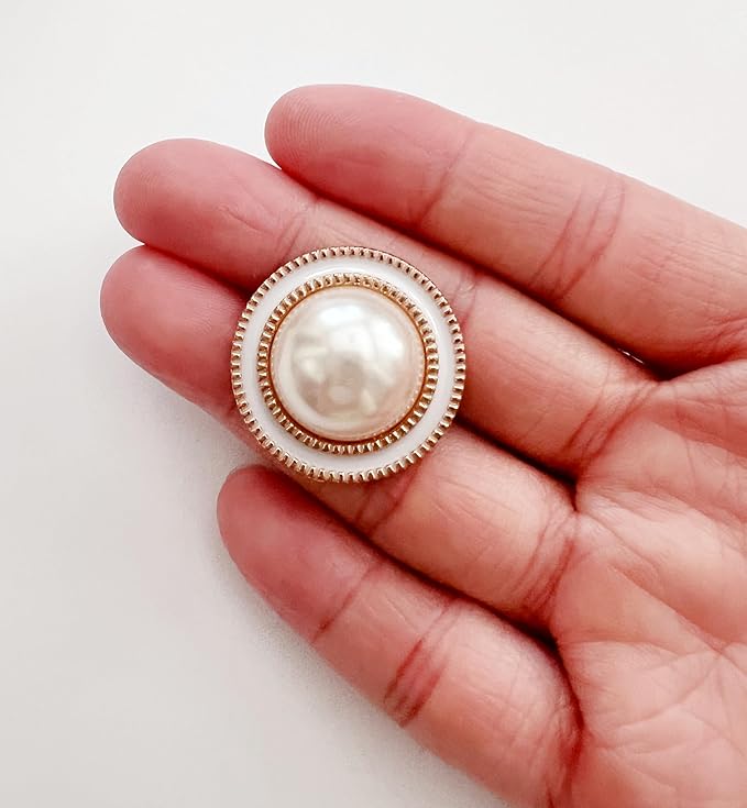 PEPPERLONELY 10PC Faux Pearl Metal Buttons for Clothing, Jeans, Crafts, Pants, Blazer, Sewing, Jacket, Jewlery Making (Gold/White, 25mm)