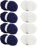 HOMBYS 8 Pack Assorted Chunky Yarn for Crocheting,Super Bulky Large Soft Fluffy Yarn,Plush Fuzzy Yarn,Thick Chenille Yarn for Hand Knitting/Arm Knitting,4 Cream & 4 Navy Blue(27yds,8 oz Each Skein)