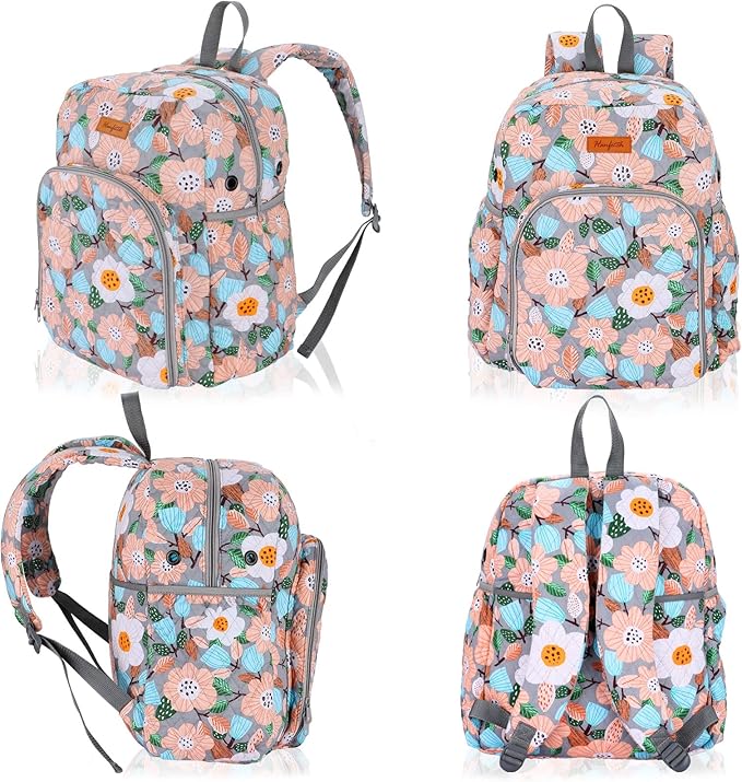 Yarn Storage Organizer Knitting Bag Backpack - Large Size with Grommets, Portable for Yarn Skeins, Crochet Hooks, Knitting Needles and Other Accessories (Flower-Grey)