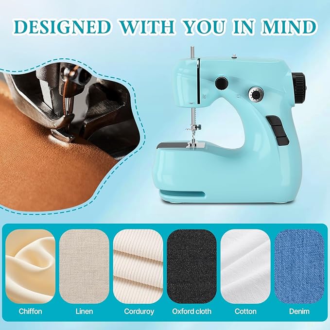 Mini Sewing Machine, Portable with Extension Table & Sewing Kit, Dual Speed Control, Built-in Light, Ideal for Beginners & Quick Household Repairs
