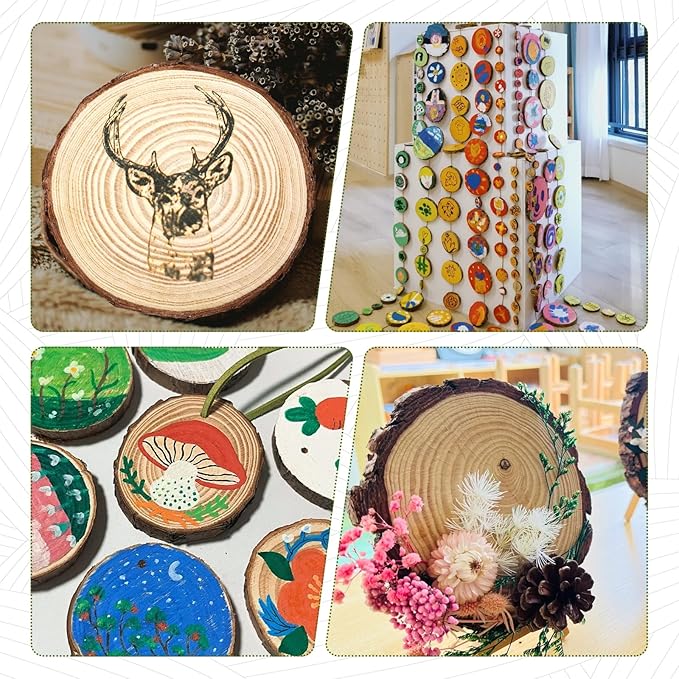 FSWCCK 30 Pack Nature Unfinished Wood Slices, 3.5-4 Inches Round Wooden Circle with Tree Bark, Rustic Wood Centerpieces for Weddings Table Decor and DIY Painting Crafts