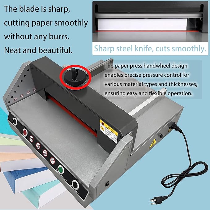 Electric Paper Cutter, Desktop Paper Trimmer 330mm A4-40mm Cutting Thickness Max Cutting Size 330mm, ±0.02mm Precision, 120W 110V Two-Hand Operation for Books Pictures Files Cutting