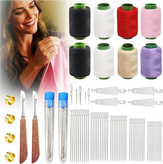 70PCS Big Eye Steel Sewing Needles Kit, 2025 New Stainless Big Eye Steel Needles Set for Hand Sewing,Portable Travel Working,Punch Needle Kit Repair Tools for Beginners,Professional DIY Lovers(70)