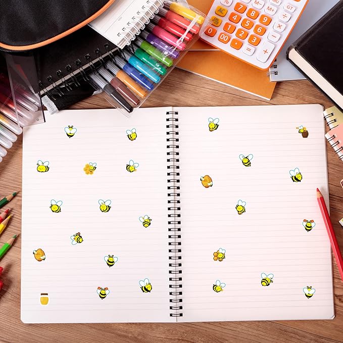 Containlol 500 Pcs Waterproof Bee Stickers 25 Sheets 20 Styles Cartoon Self-Adhesive Honey Bee Stickers for Chart DIY Crafts Scrapbooking Party Favors