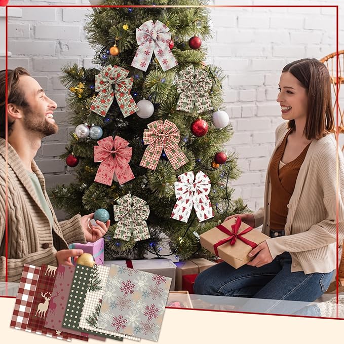 Oudain 60 Pcs 10 x 10 Inch Woodland Christmas Quilting Fabric Vintage Christmas Fat Squares Patchwork Precut Strips Reindeer Poinsettia Plaid Snowflake Fabric Bundles for Xmas Winter DIY Craft Sewing