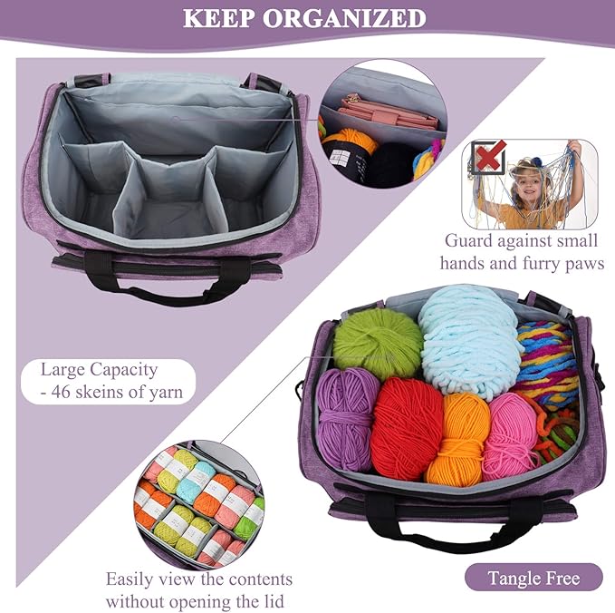Coopay Crochet & Knitting Tote Bag - Large Organizer for Yarn, Hooks, Needles & Craft Tools