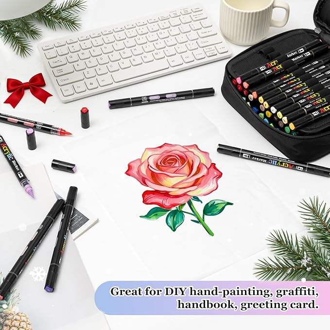 Linbsunne 48 Colors Markers Dual Tip Art Marker Set for Book Drawing, Coloring Illustrations, Ceramics, Card making, Note taking Planner