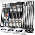Nicpro 35PCS Silver Metal Mechanical Pencils Set in Case, Art Drafting Pencil 0.5, 0.7, 0.9 mm & 3PCS 2mm Graphite Lead Holder for Drawing Sketching With 20 Tube Lead Refills(6B 4B 2B HB 2H 4H Colors)