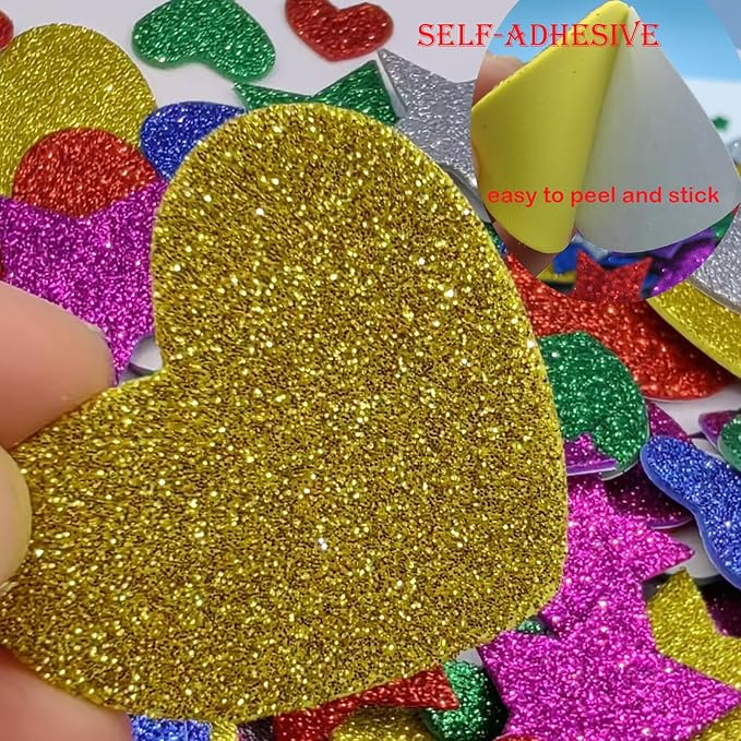 342PCS Heart and Star Foam Glitter Stickers，Self Adhesive Puffy Shapes for Arts & Crafts Supplies,Valentines Day Foam stcky for Greeting Card (342)