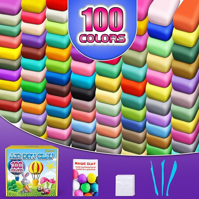 Air Dry Clay 100 Colors, Modeling Clay for Kids, DIY Molding Magic Clay, Gift for Kids