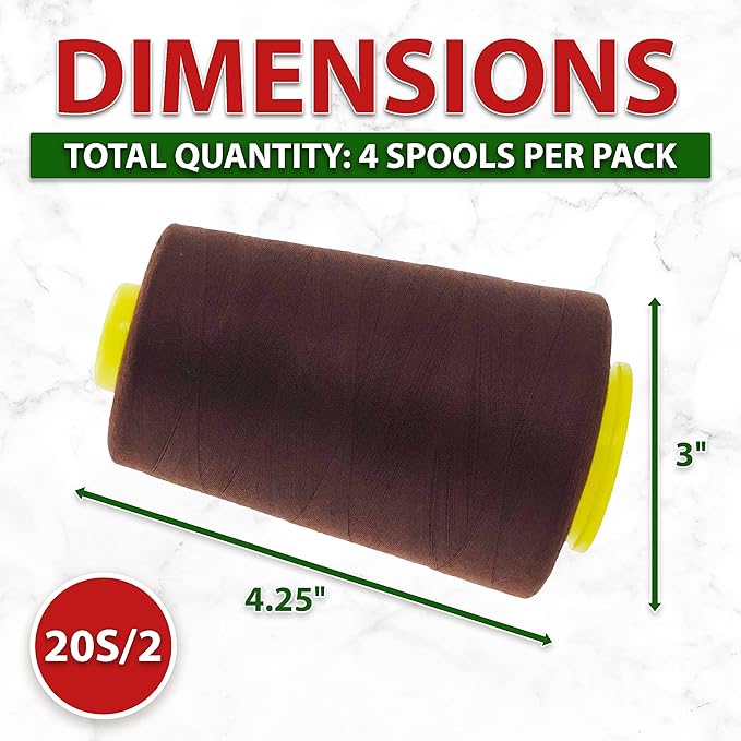 Mandala Crafts 4 Pack of Serger Threads Cones Spools - 20S/2 24000 Yards Polyester Dark Brown Threads for Sergers Machine and Overlock Quilting Sewing Machine