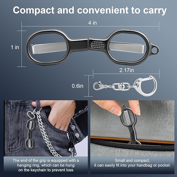 2 Pcs Folding Stainless Steel Portable Mini Travel Scissors, Safety Foldable Pocket Badge Small Scissors All Purpose with 2 Keychain for Travel, Office, Craft, Sewing, Nurse Accessories (Gray Black)