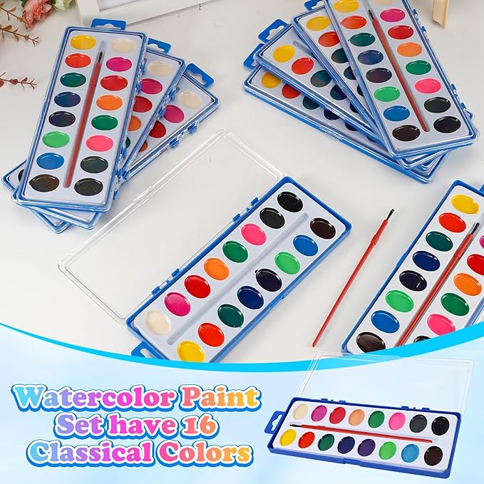 15 Pack Watercolor Paint Set Bulk,Watercolor Paint Set with Paint Brushes for Kids and Adults, Washable Bulk Watercolors for Classroom Kindergarten Parties and Art Activities,16 Colors
