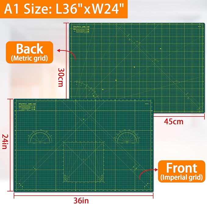Self Healing Cutting Mat A1 24"x36" – Double Sided 5-Ply Craft Mat for Sewing, Quilting, Fabric, Scrapbooking – Green/Green