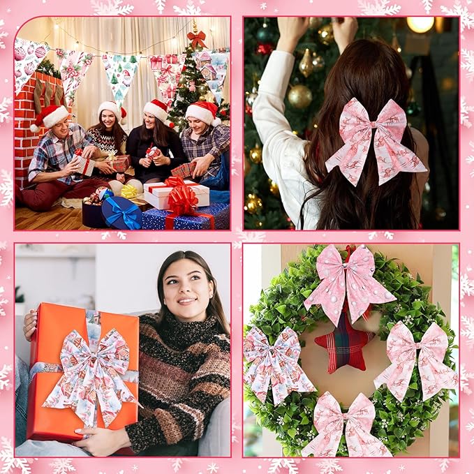 HunnmingRe 20 Pcs 10''x10'' Pink Christmas Quilting Fabric Square Santa Claus Nutcracker Quiltted Fabric Bundle Reindeer Snowman Precuts Printed Patchwork Supplies for Winter Xmas DIY Sewing Craft