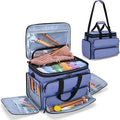 Yarwo Knitting Yarn Bag, Portable Crochet Storage Tote with Double Top Cover and Yarn Holes for Knitting Needles(Up to 14”), Unfinished Projects and Skeins of Yarn, Blue