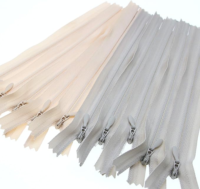 16 Inch Invisible Zippers Beige Grey Color 40.64 cm Closed End Nylon Coil Hidden Zipper for Sewing Craft Dress Pillow Bag Sofa Cushion Mixed 10 PCS/Pack (Beige&Grey,16 inch) Leekayer