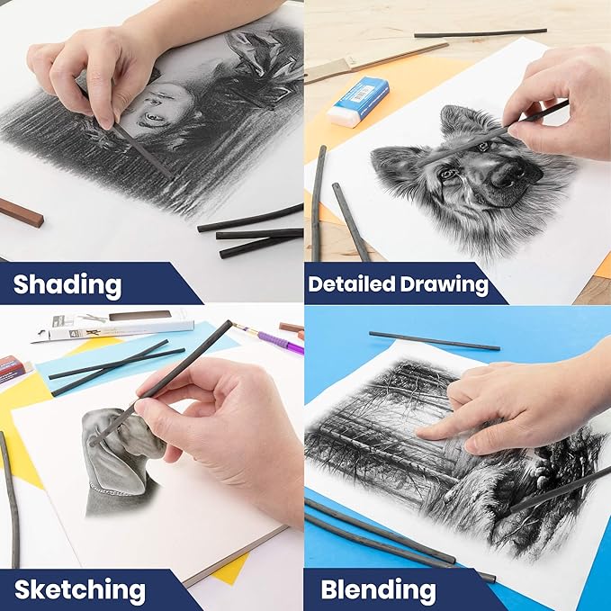 Pacific Arc Artist Vine Charcoal, Hard, Black 12 Pieces, Artist Vine Charcoal Sticks, Hard and Smooth Drawing Charcoal