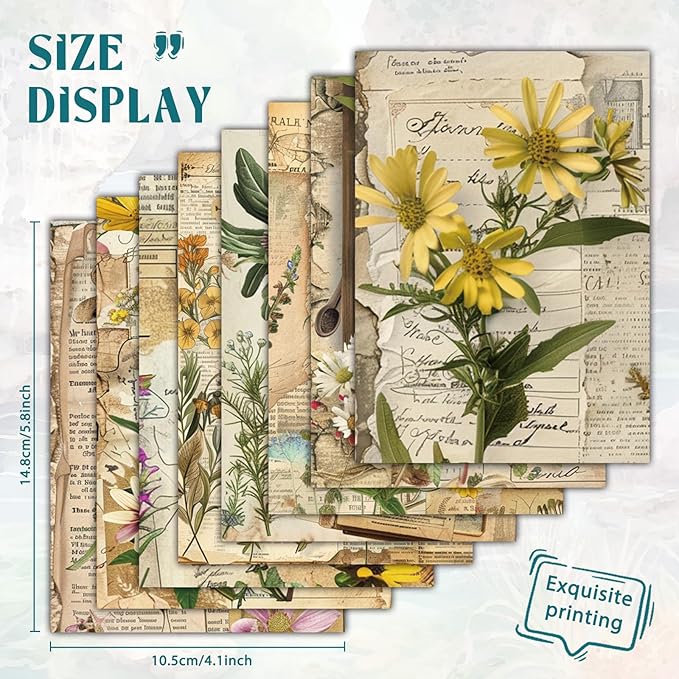 16 Sheets Scrapbook Paper, Vintage Decorative Scrapbook Supplies for Junk Journal Card Making Picture Art Collage DIY 4.1x5.8 inches, Plants theme