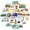 Navy Peony Outback Australia Statement Stickers - Hand-Illustrated Watercolor, Glossy, Waterproof - for Luggage, Laptops, Water Bottles (32 Pcs)