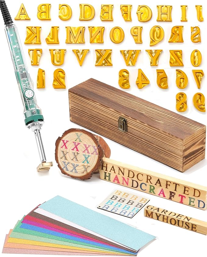 3/4" Wood Burning Letter Kit with Electric Branding Iron, 36 Pcs Wood Burning Kit with Letter & Number Stamps for Wood Leather Hats Branding, DIY Gifts for Wedding Birthday Christmas