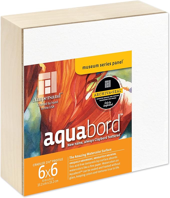 Ampersand Art Supply Watercolor Painting Panel: Museum Series Aquabord, 1-1/2 Inch Cradled Profile, 6" x 6"