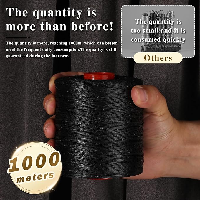 BUTUZE 3280 FT Waxed Thread, Heavy Duty Thread, 210D Leather Sewing Waxed String, Flat Wax Cord for Book Binding, Sewing Shoes, Leather Craft