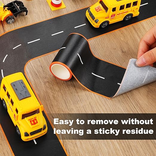 HFKPJRT 3 Inch Road Tape for Kids, Black Residue Free Road Tapes for Toy Cars, 2 Rolls Roadway Tape with Curves, Race Car Track Tapes for Kids Birthday Party Racing Party Decoration, 32.8 FT Long