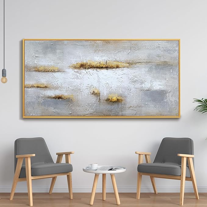 Large Size 100% Hand Painted Abstract Oil Painting Framed Original Handmade Heavy Textured Wall Painting Modern Warm Color Canvas Wall Art Home Wall Decor for Bedroom Office Ready to Hang 60x30 inch